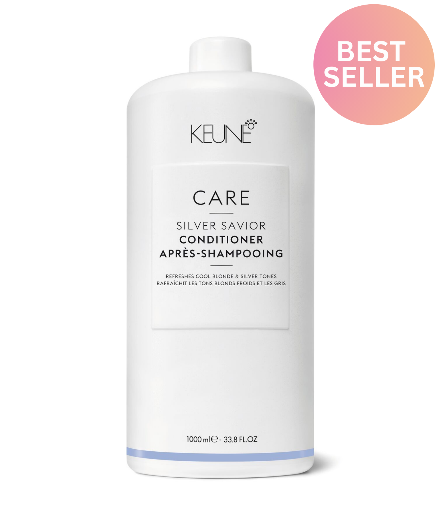 Our Care Silver Savior Conditioner for blone hair contains violet pigments that neutralize copper and warm tones, while Provitamin B keeps the hair smooth and nourished. Keune.ch.